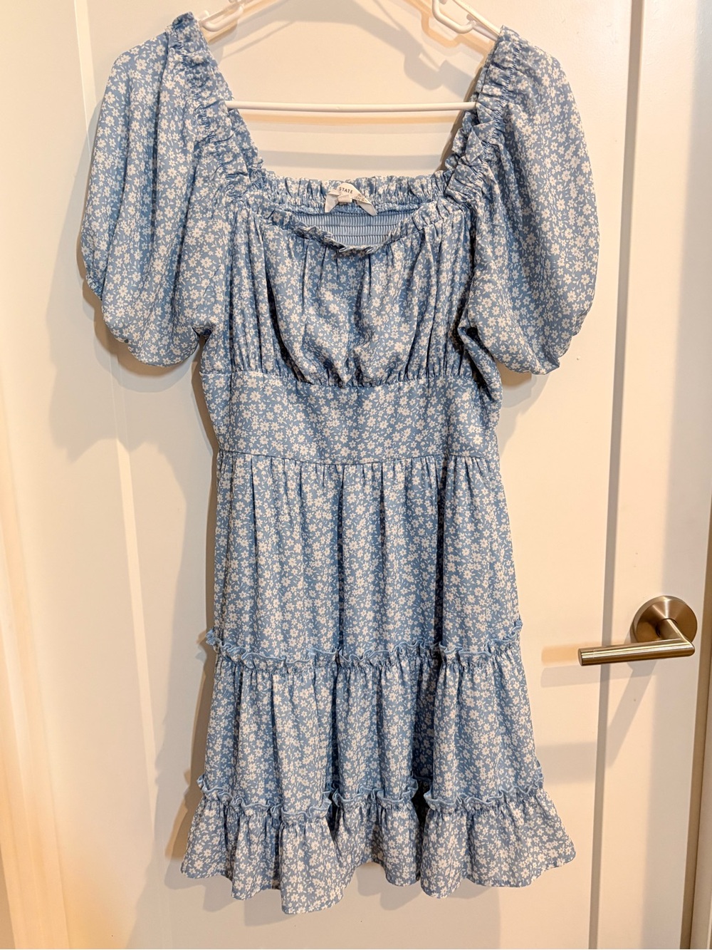 Altar'd State Light Blue Floral Puff-Sleeve Maxi Skirt